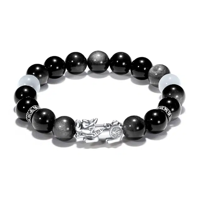 【普陀山官方已过香】 普陀山文创 八方来财聚财国潮银曜石貔貅祥福纳财事业旺四季发财有钱花#好运 黑曜石 手串 男女同款情侣款