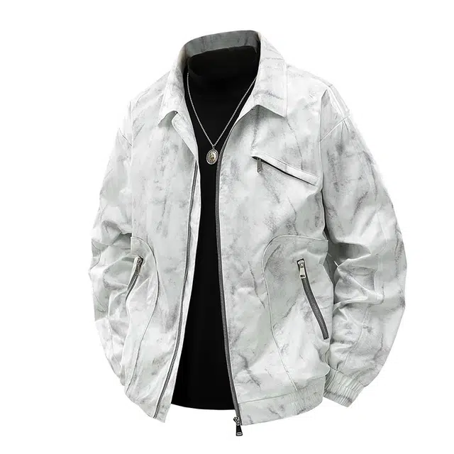 太子龍 仿扎染水洗翻领男春秋季潮牌百搭外套夹克 男款