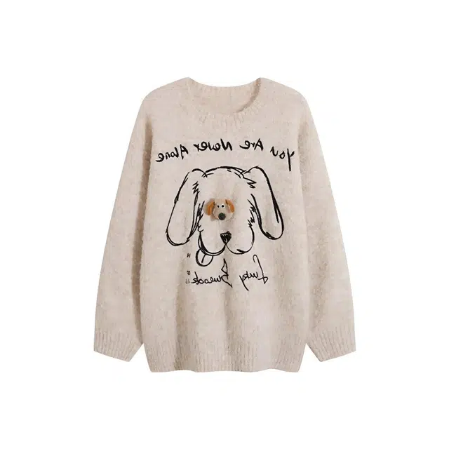 木清清 设计感立体小狗可爱慵懒风宽松美式复古软糯针织衫 女款