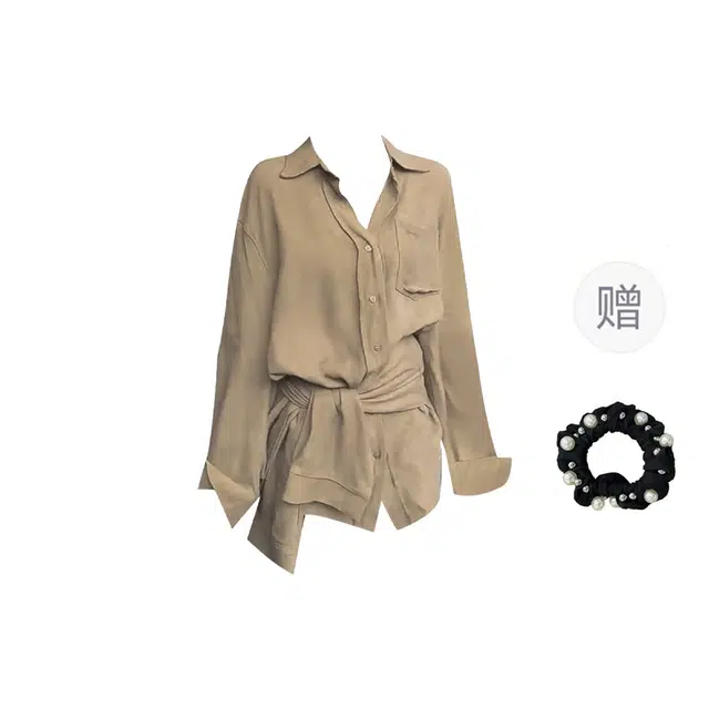 雾闪闪 艺术压褶肌理感垂顺长袖宽松洋气休闲上衣衬衫 女款