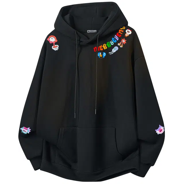 美力城 美式趣味卡通品牌字母多巴胺撞色图案印花校园日常通勤基础款少年感高街休闲简约百搭潮流无性别主义宽松重磅连帽卫衣 男女同款