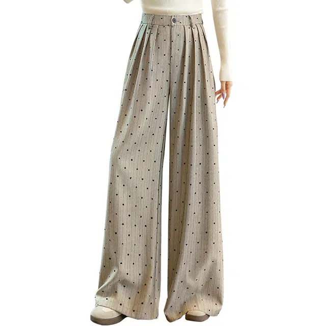 丝柏舍 撞色爱心图案长款拖地气质高腰条纹慵懒直筒休闲裤 女款