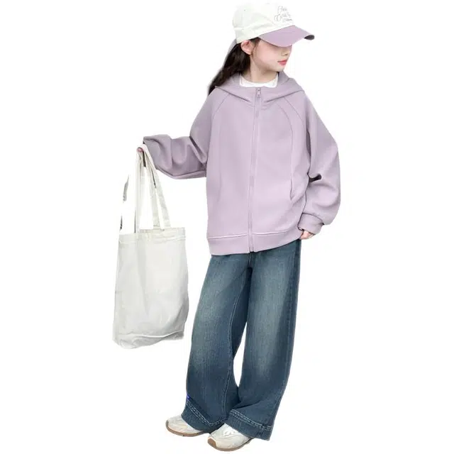 天才小熊休闲运动套装 女童春秋季连帽外套牛仔大童潮牌小孩衣服 小女孩短袖洋气时髦 舒适帅气轻便