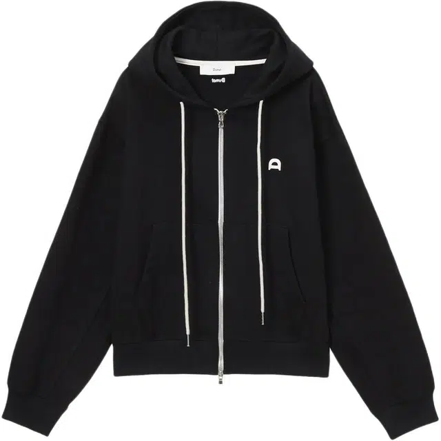 Dunst UNISEX LEATHER LOGO ZIP-UP HOODIE BLACK