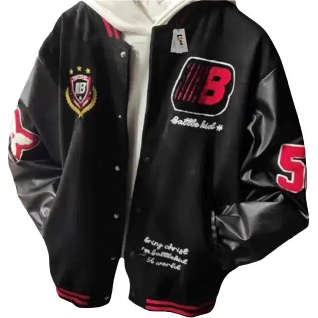 地界二 美式高街徽章拼接撞色棒球服春秋国潮牌宽松字母刺绣外套夹克 男款