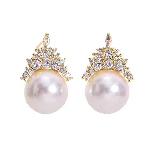 澜耀 白色珠珠高级感微镶气质耳坠 精致皇冠时尚耳饰 铜合金 耳环 女款