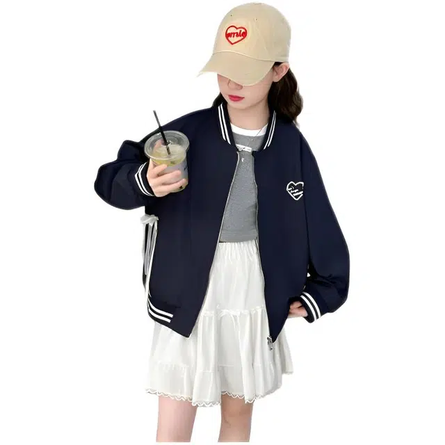 木木兔 棒球服 青春时尚女童外套学院风 宽松舒适秋季 简约百搭休闲夹克 潮流洋气 青少年