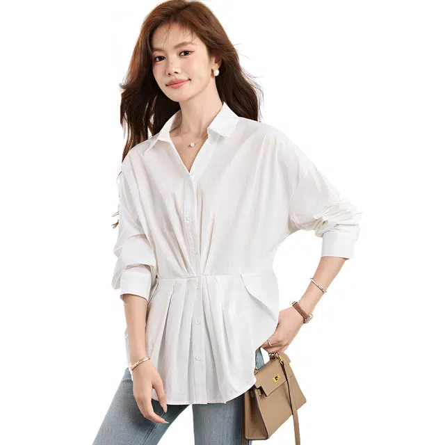荟萃阁 百搭简约通勤职业流行独特小衫长袖上衣衬衫 女款