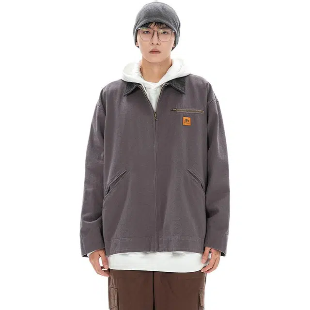 冈哉  美式复古经典拼色领口翻领痞帅个性潮流潮牌时尚慵懒感日常通勤柔软舒适亲肤机车飞行夹克  男女同款