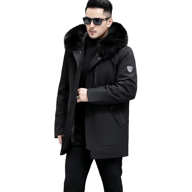 比利斯山羊 狐狸毛领兔毛内胆保暖派克服 男女同款