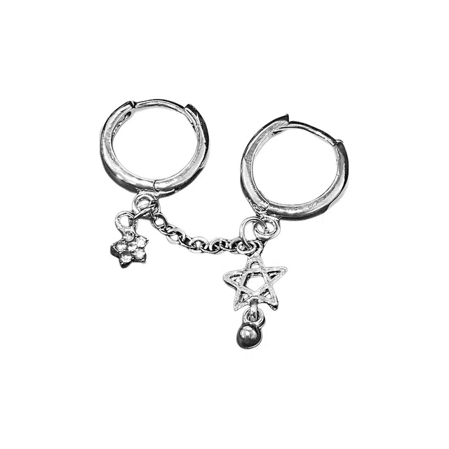 清脆小溪 法式五角星吊坠双耳洞小众高级感轻奢镂空镶钻设计甜酷气质风百搭 锆石 耳环 女款