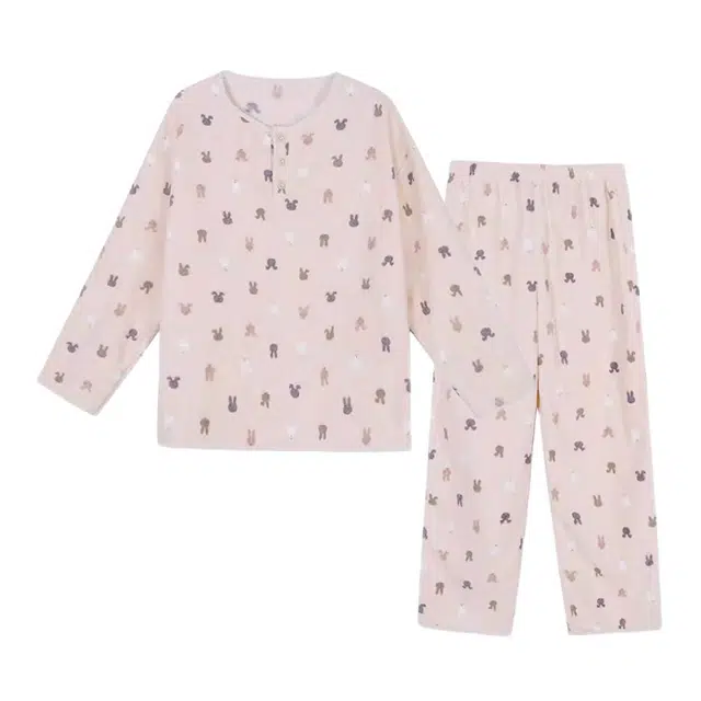 橡柠派 可爱女加厚保暖长袖长裤休闲亲肤舒适居家珊瑚绒简约萌趣小兔子家居服睡衣套装 女款