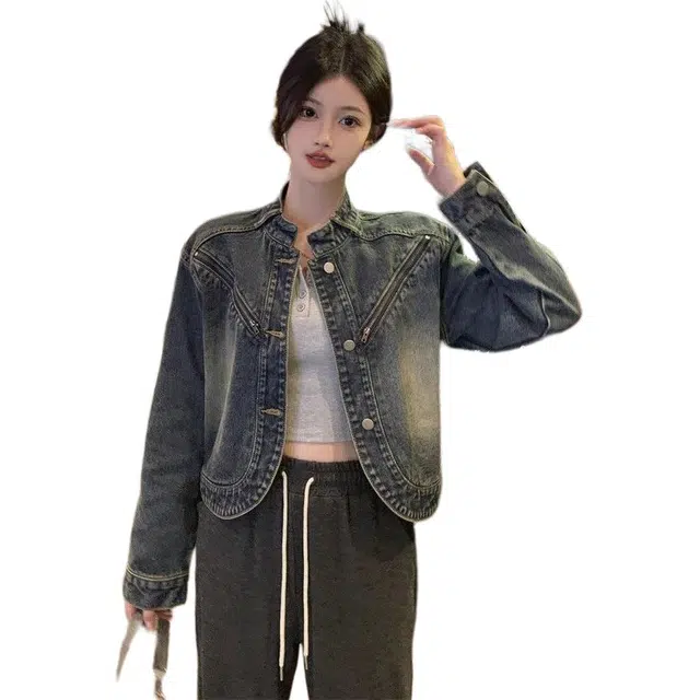 邓大喵 美式复古做旧设计感牛仔外套 女款