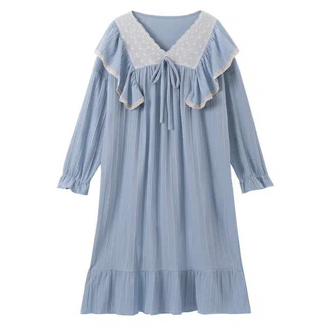 顶瓜瓜 带胸垫家居简约透气舒适长袖服睡裙 女款