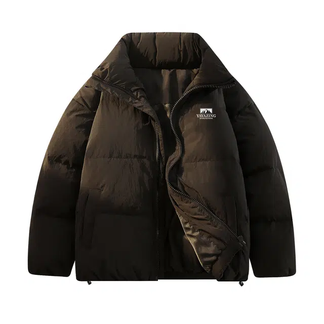 鸭鸭 经典暖冬系列 简约字母印花设计感青少年基础款立领拉链纯色套头学生党好物宽松休闲百搭 防寒保暖显瘦羽绒服 男女同款