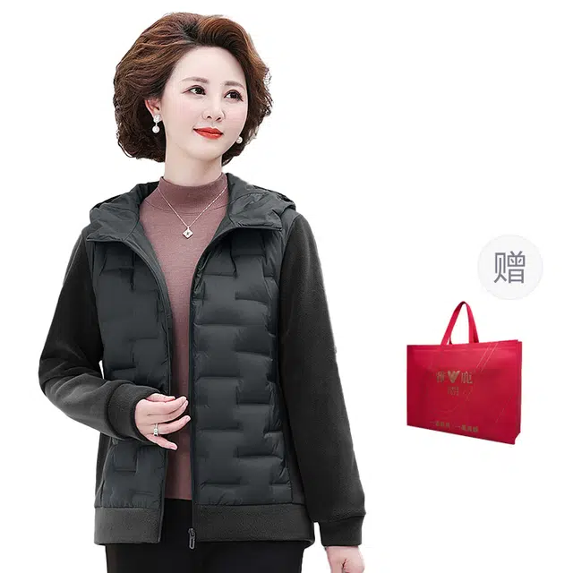 雅鹿 妈妈装轻薄保暖时尚舒适纯色简约连帽长袖羽绒服 女款