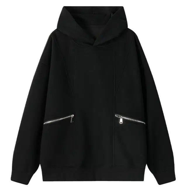 稻草人 美式复古重磅解构连帽套头上衣男生春秋季潮牌大码宽松慵懒休闲运动拉链大口袋帽衫卫衣 男女同款