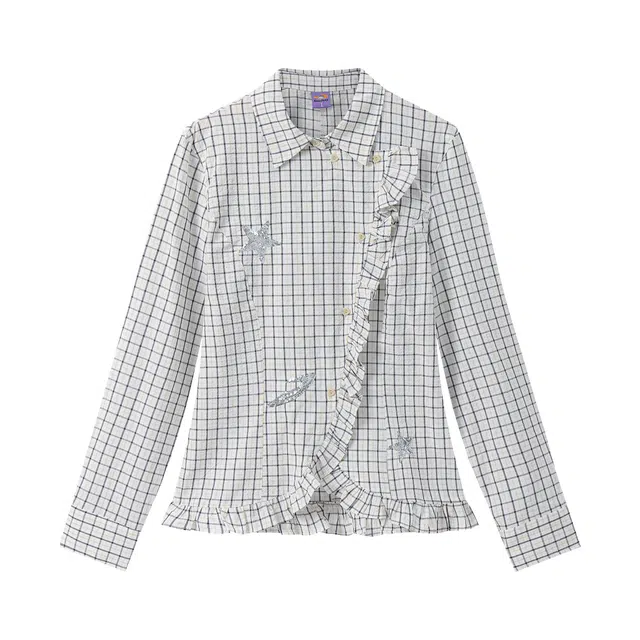 江南先生 复古英伦风双色格纹珠片绣秋季时尚格子宽松休闲衬衣衬衫 男女同款