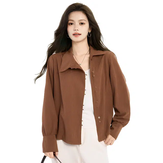 荟萃阁 法式复古灯芯绒不规则长袖设计感上衣衬衫 女款