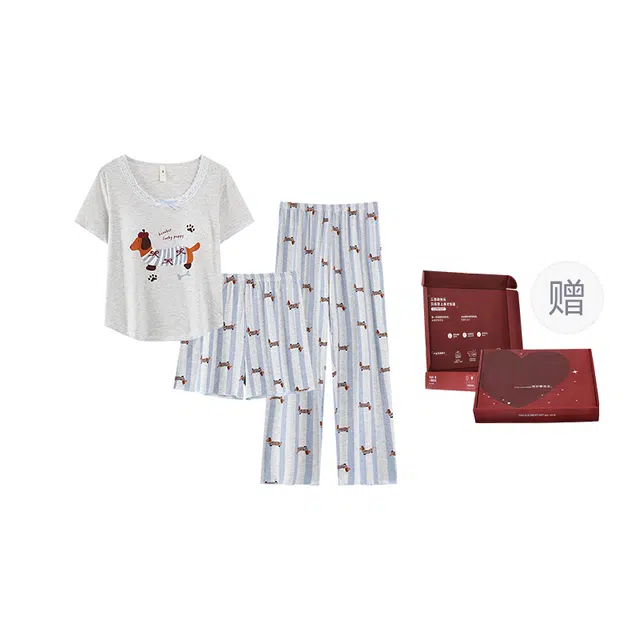 顶瓜瓜 短袖家居女亲肤宽松卡通图案服睡衣礼盒 女款