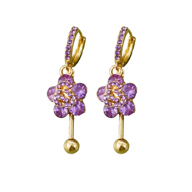 澜耀 紫花朵时尚轻奢百搭耳扣 小众设计高级感耳饰 铜合金 耳环 女款