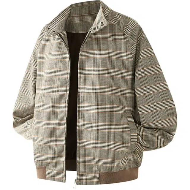 佐菲利 潮牌潮流千鸟格外套复古休闲拼色痞帅气宽松立领夹克 男女同款