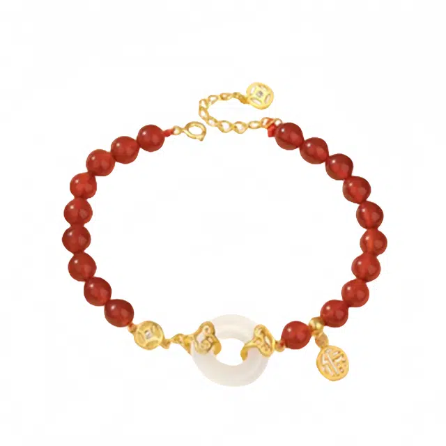 行金银中 金玉满堂平安扣玛瑙 招财纳福吉祥如意 新中式国风典雅珠串 恋爱告白 日常通勤吸睛百搭#好运天然 玉髓 手链 男女同款情侣款