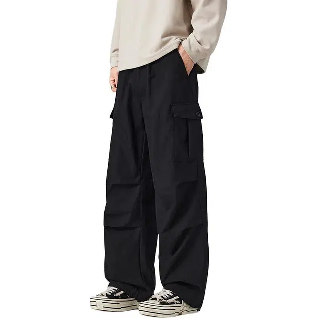 协协乐 美式复古高街机能风重工大口袋设计大码宽松潮流直筒阔腿伞兵户外百搭休闲长裤工装裤 男款