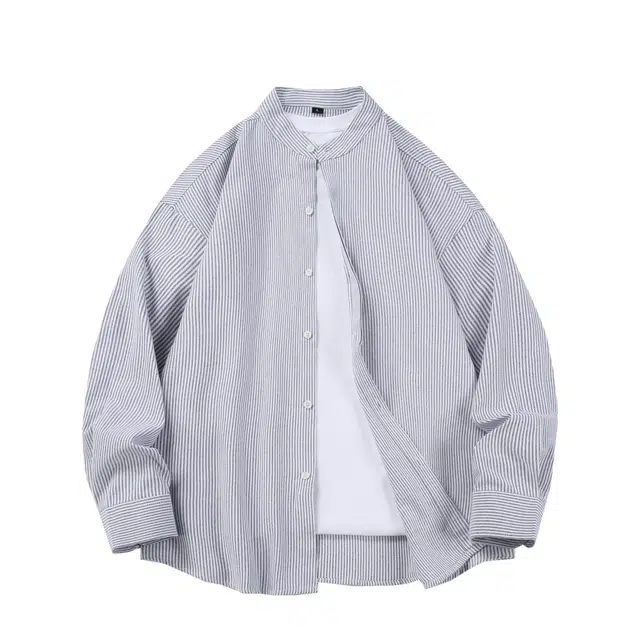 孜讯 秋季复古风简约基础款 纯棉 竖条纹衬衣百搭宽松亲肤舒适上衣潮牌内搭叠穿长袖休闲衬衫 男女同款