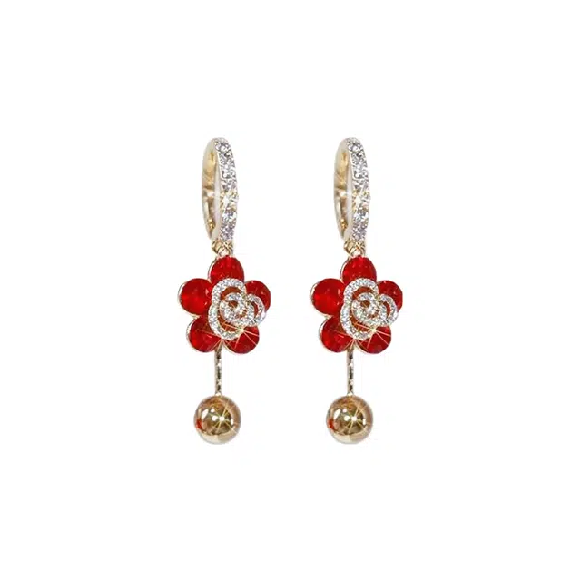 澜耀 红色玫瑰耳扣 小众设计感时尚高级感耳饰 铜合金 耳环 女款