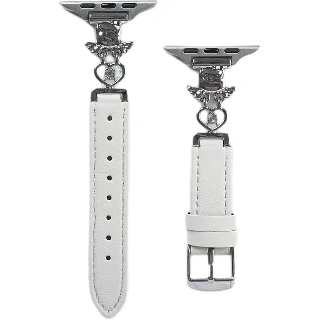 老佳 表带 苹果适用 皮质 金属材质 爱心天使小猫表带男女通用