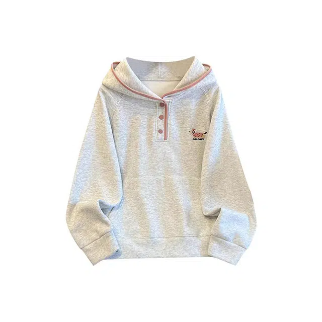 敲模女孩 韩版学院风宽松连帽拼色口袋小清新卫衣 女款