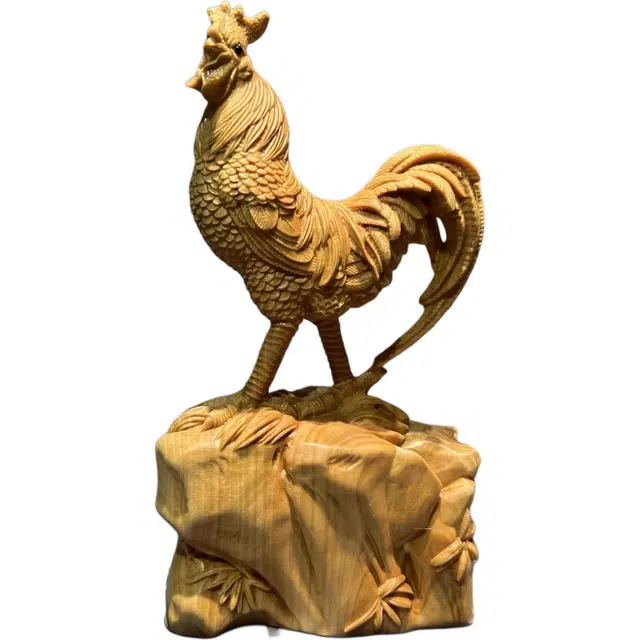 得笙陌 木雕随身盘玩木质生肖公鸡摆文玩工艺品家居饰品#好运 黄杨木 木作摆件 男女同款情侣款