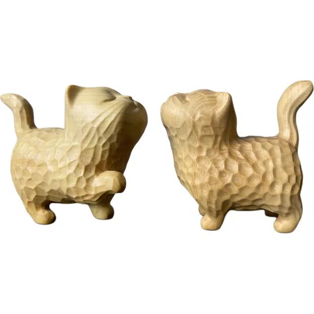 得笙陌 童趣可爱招财小猫咪国潮新中式车摆设 黄杨木 摆件 男女同款情侣款