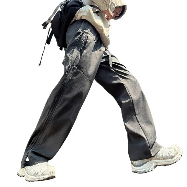 顶峰保罗 美式高街机能风防风防水软壳侧边拉链直筒裤无性别主义登山骑行运动山系伞兵工装长裤弹力显高显瘦百搭休闲裤 男女同款