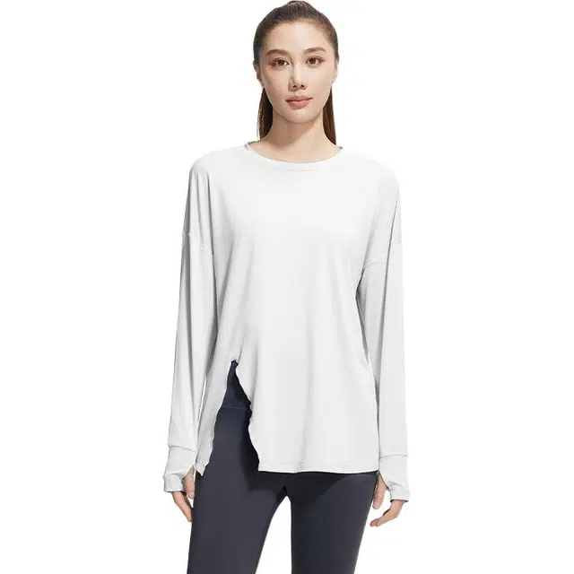 莫代尔  开叉高弹透气宽松运动  健身衣  女款