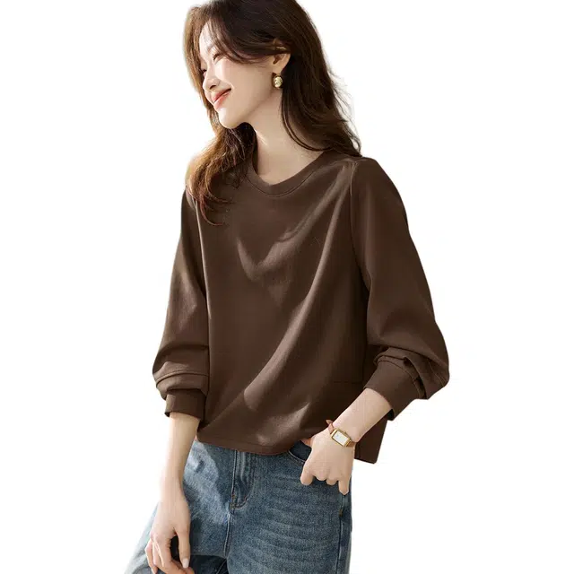 沫晗依美 秋季款简约舒适纯色常规长袖圆领休闲套头卫衣 女款