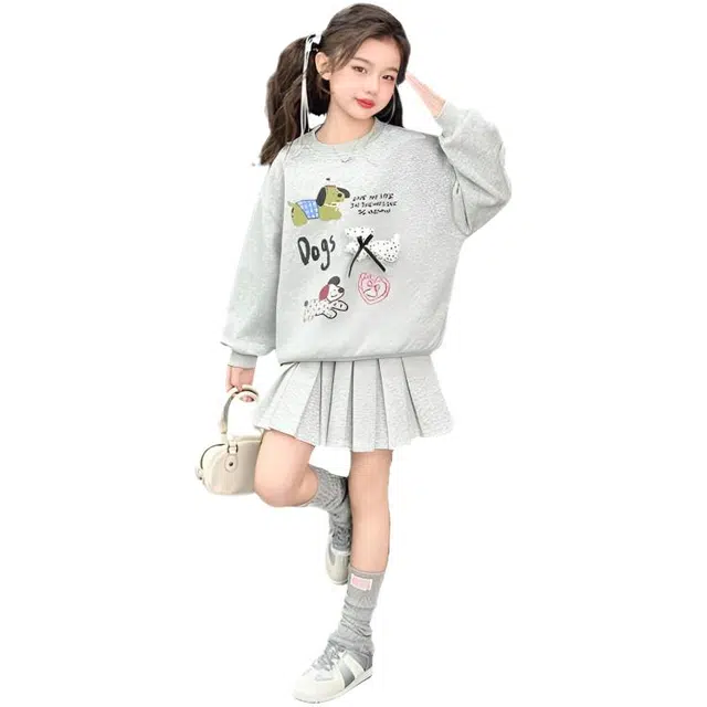 儿童款 木木兔裙装套装 时髦洋气秋季女童裙子 大童 学院风卫衣裙两件套 柔软百搭潮流青春时尚