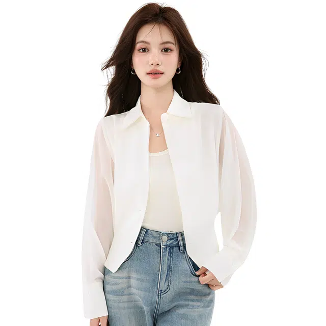 荟萃阁 百搭通勤法式拼接小众高级设计感蝙蝠袖衬衫 女款