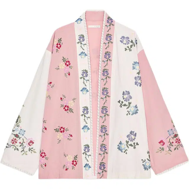 ZARA Colorblock Floral Embroidered Shirt