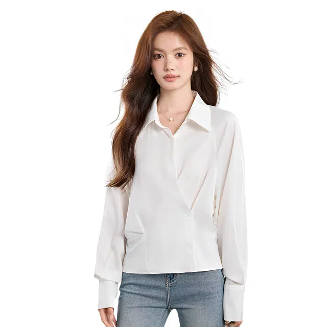 荟萃阁 百搭高级感不规则设计感长袖衬衫 女款