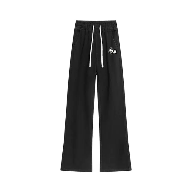 【巴黎柳叶弯刀裤】布客行 显高显瘦显腿长美式水洗复古直筒高街舒适亲肤透气熊猫扣休闲百搭微喇纯色长裤抽绳弹力松紧腰牛仔裤 男女同款