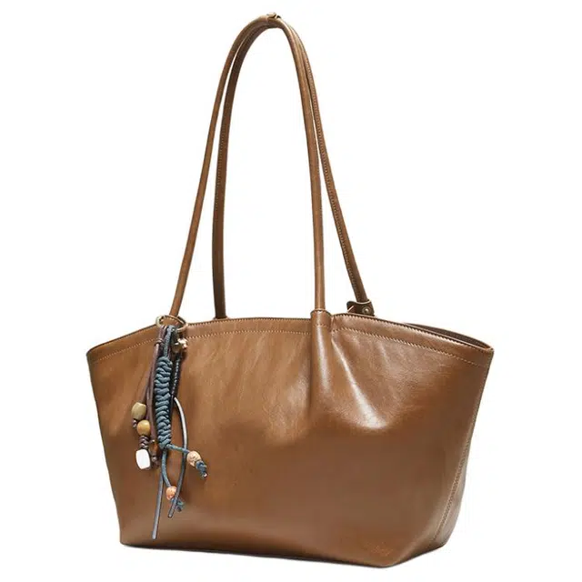 百思图 优雅复古简约百搭舒适时尚 人造革 单肩包 大号 女款 棕色/黑色