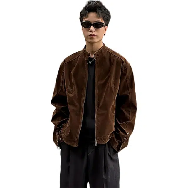 单爵 美拉德麂皮外套男春秋短款哈灵顿巴恩风夹克 男女同款