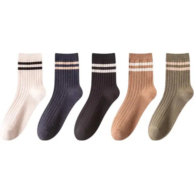 潞优野 抗起球防臭吸汗舒适运动百搭纯棉袜条纹春秋款中筒袜 男款
