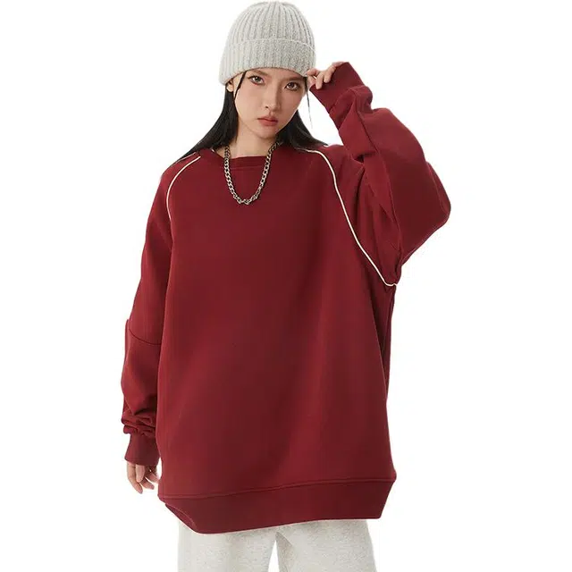 欧迪芬 春秋季韩版宽松百搭情侣长袖上衣条纹卫衣 男女同款