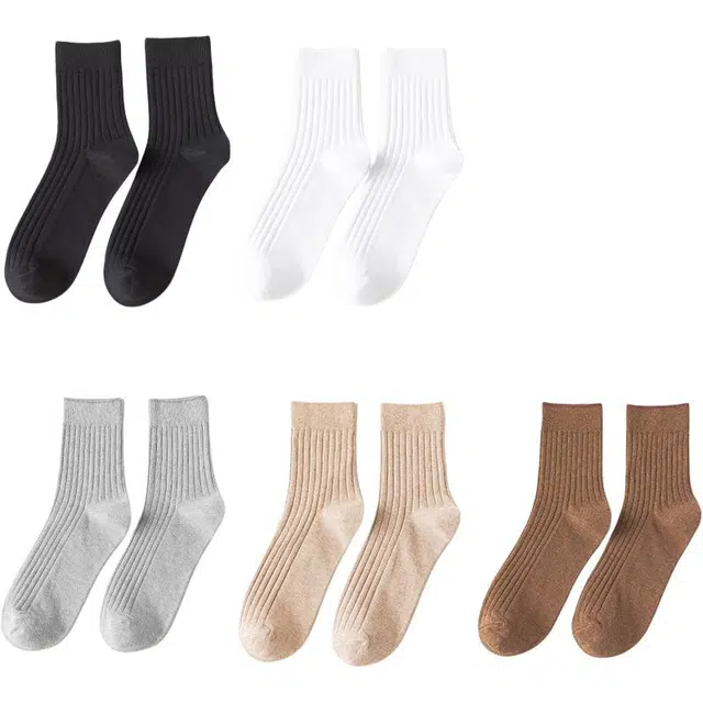 潞优野 简约纯色百搭防臭纯棉舒适透气四季款中筒袜 男款