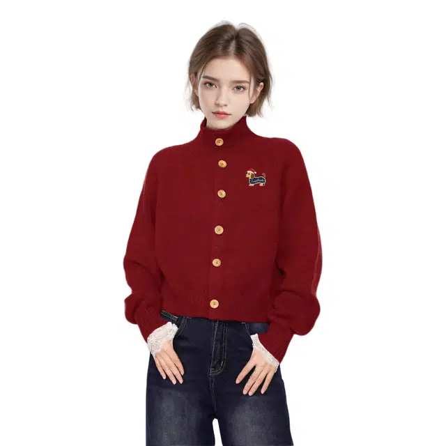 柏黛妃 腊肠小狗高领针织衫慵懒风打底内搭上衣 女款