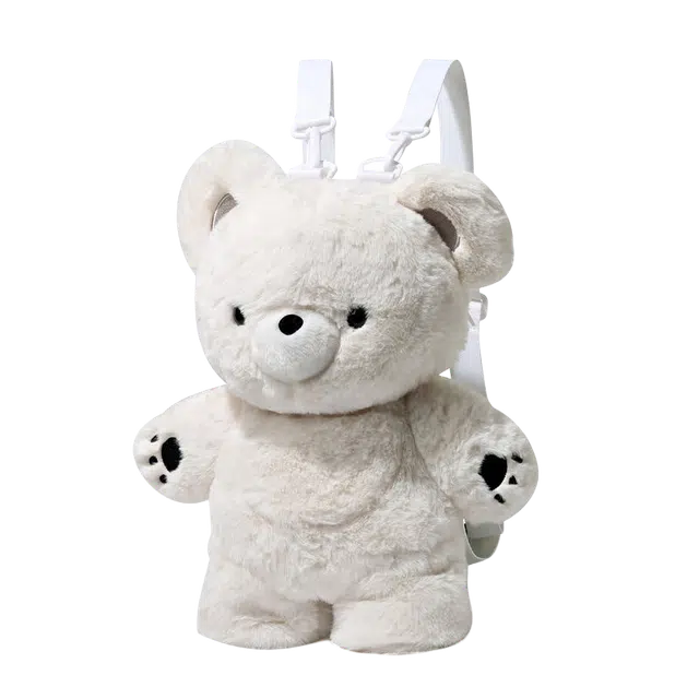 绿野客 高颜值摸鱼 小熊可爱毛绒包包 百搭学院 单  玩偶公仔书包 女 涤纶 双肩包