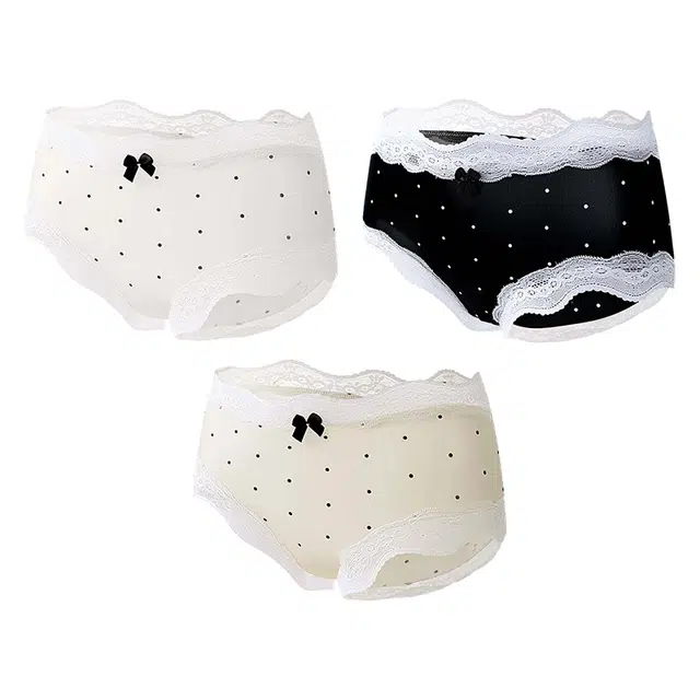 宜而爽 法式蕾丝甜美圆点蝴蝶结少女短裤舒适透气亲肤柔软简约冰丝裤居家轻薄百搭三角内裤 女款